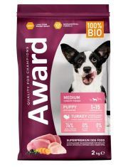 Сухой корм для щенков AWARD для средних пород и беременных и кормящих сук с индейкой и курицей с добавлением моркови и черной смородины