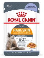 Влажный корм для кошек Royal Canin Hair&Skin Care для поддержания здоровья кожи и красоты шерсти, тонкие ломтики в желе