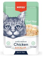 Влажный корм для кошек Wanpy Cat из курицы и гребешком
