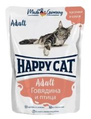 Влажный корм для кошек Happy Cat говядина с птица в соусе