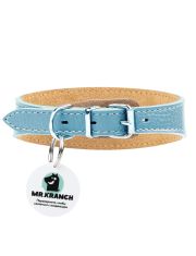 Ошейник-селедка Mr.Kranch для собак из натуральной кожи с QR-адресником,  бирюзовый