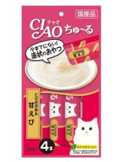 Лакомство для кошек Inaba Ciao Churu пюре с куриным филе и креветкой