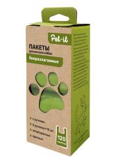 Пакеты для выгула собак биоразлагаемые Pet-it с ручками 8 рулонов по 15 шт