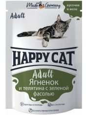 Влажный корм для кошек Happy Cat с ягненком, телятиной и зеленой фасолью в желе