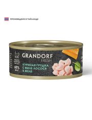 Консервы для кошек Grandorf Fresh куриная грудка с филе лосося, в желе