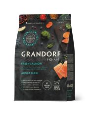 Сухой Беззерновой корм Grandorf Fresh с живыми пробиотиками для взрослых крупных пород, для здоровья кожи и шерсти или склонных к аллергии, филе свежего лосося и батат