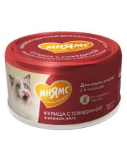 Консервы для кошек и котят старше 6 месяцев Мнямс На каждый день Курица с Говядиной в нежном желе