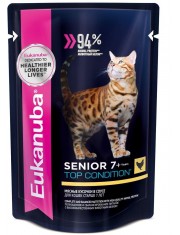 Влажный корм для кошек Eukanuba Senior Top Condition старше 7 лет с курицей в соусе