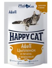 Влажный корм для кошек Happy Cat с цыпленком, печенью и морковью в желе