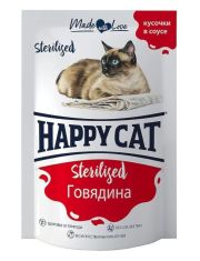 Влажный корм для кошек Happy Cat стерилизованных с говядиной в соусе