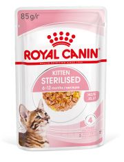Корм консервированный полнорационный для кошек - Специально для кастрированных и стерилизованных котят (в возрасте от 6 до 12 месяцев) KITTEN STERILISED (КИТТЕН СТЕРИЛАЙЗД), мелкие кусочки в желе.