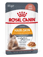 Royal Canin Hair&Skin Care Корм консервированный полнорационный для взрослых кошек для поддержания здоровья кожи и красоты шерсти, тонкие ломтики в соусе