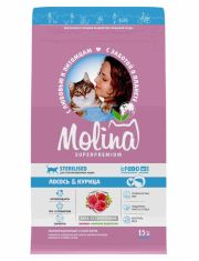 Сухой корм для кошек MOLINA стерилизованных с лососем и курицей