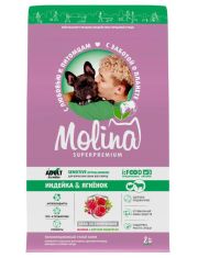 Сухой корм для собак MOLINA  всех пород с чувствительным пищеварением индейка, ягненок