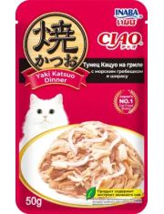 Паучи для кошек Inaba CIAO Yaki Katsuo Dinner Тунец Кацуо на гриле с морским гребешком и ширасу