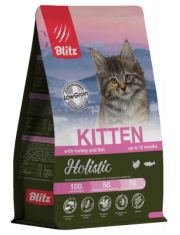 Сухой корм для беременных, кормящих кошек и котят Blitz Holistic Turkey&Fish Kitten, с индейкой и рыбой