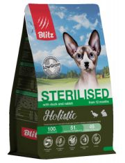 Сухой корм для кошек Blitz Holistic Duck&Rabbit Sterilised стерилизованных, с уткой и кроликом