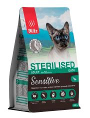 Сухой корм для кошек BLITZ SENSITIVE ADULT CAT STERILIZED DUCK с избыточным весом с чувствительным пищеварением с уткой