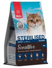 Сухой корм для кошек BLITZ SENSITIVE ADULT CAT STERILIZED SALMON с чувствительным пищеварением, с лососем