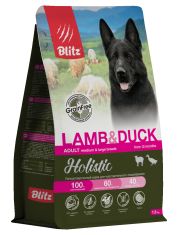 Сухой корм для собак BLITZ HOLISTIC LAMB & DUCK, с чувствительным пищеварением с ягненком и уткой