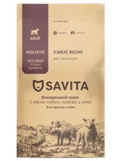 Корм сухой для собак SAVITA GRAIN FREE ADULT 3 MEAT RECIPE 1кг с мясом кабана, ягненка и утки