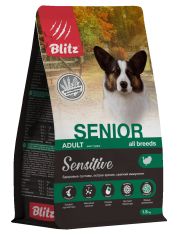 Сухой корм для собак BLITZ SENSITIVE SENIOR ALL BREEDS, старше 7 лет с чувствительным пищеварением с индейкой