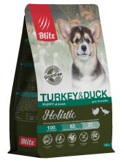 Сухой корм для щенков, беременных и кормящих сук BLITZ HOLISTIC PUPPY TURKEY & DUCK с чувствительным пищеварением с индейкой и уткой