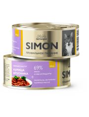 Консервы для кошек SIMON паштет с курицей и брусникой
